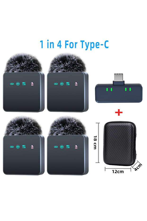 ميكروفون لافالير لاسلكي Black-4-TC Pink 1 في 4 مع خاصية تقليل الضوضاء وغطاء مقاوم للرياح وتسجيل صامت