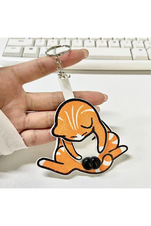 Orange Creative Play Egg Cat Keychain Rotatable Keychain School Bag Pendant Hand-Made Gift Decompres