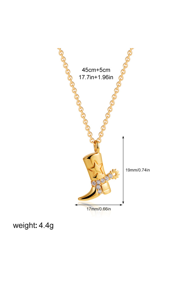 T244 Stainless Steel 18K Gold-Plated Zirconium Inlaid Denim Boots, Star Pendant Necklace, Vintage Ar