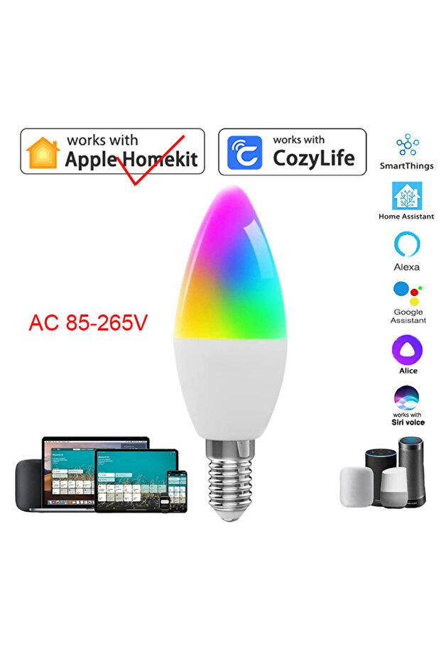 Yes E14 Base AC85-265V Homekit WIFI HomeKit Candle Light WiFi Smart Dimmable RGBCW E12 E14 LED Bulbs