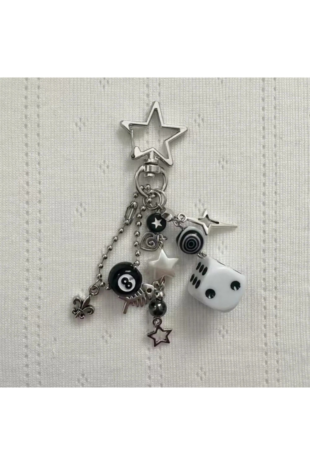 STYLE 2 Handmade Cluttered Rockstar GF Edgy Black Black & White Dice Keychains Grunge, Deftones, Bea