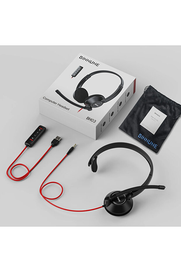 BH05 BINNUNE Headsets with Mic Wired Work Headphones for Laptop PC Computer with Noise Cancelling Mi