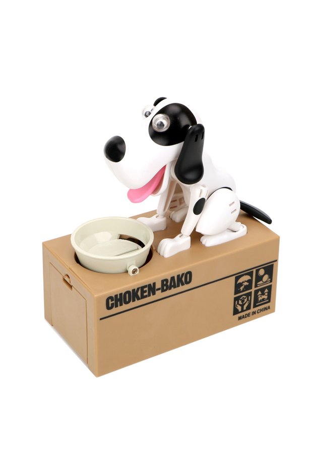 Black and White 1PC Creative Electric Cartoon Eating Money Dog Piggy Bank Fortune Dog Piggy Bank Chi