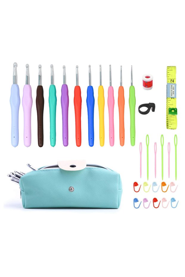 31pcs Crochet Hook Kit Knitting Needles Set With Bag,Markers,DIY Hand Sewing Accessories