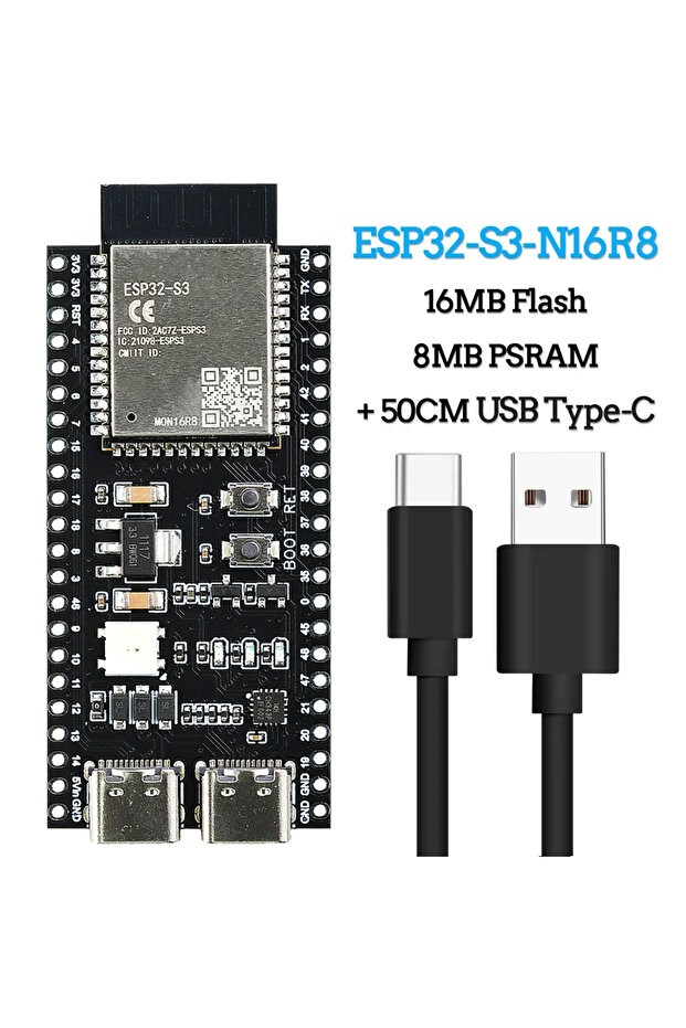 لوحة تطوير وحدة واي فاي وبلوتوث ESP32-S3 مع كابل، متوافقة مع بيئة تطوير أردوينو المتكاملة (IDE) ESP32-S3 N16R8 N8R2 44