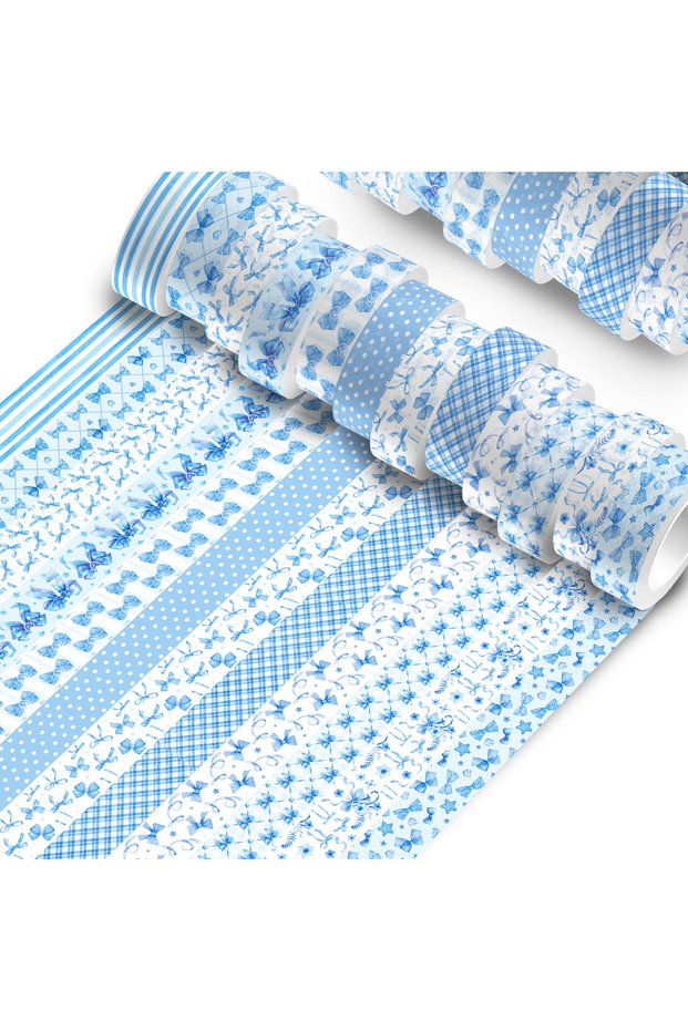 15mmX5m 12rolls-ZH137 12 Rolls Blue Bow Washi Tape Set,Decorative Paper Stickers,DIY Craft Tape for