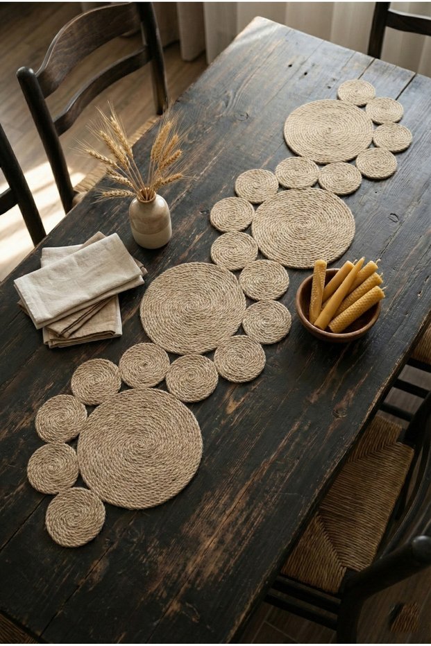 Natural Jute Wicker Runner, 150X37Cm, Merida Handmade Jute Rope Living Room Console Cover, Kitchen Table Cover, Ranır