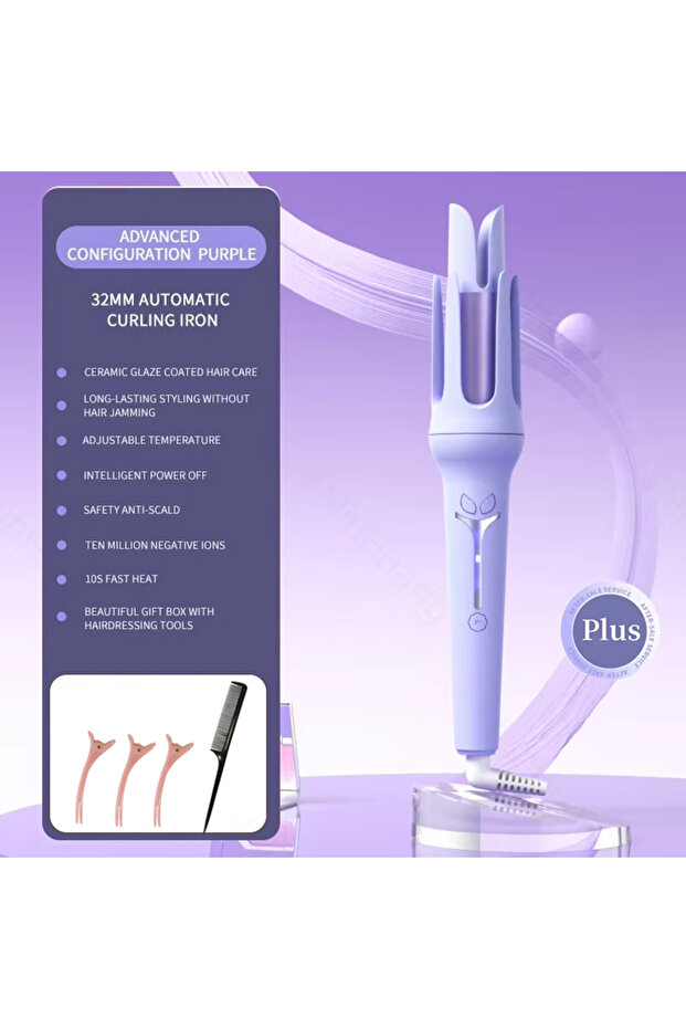 EU purple Automatic Curling Iron 32 mm Big Roll Anion Ceramic Hair Curler 4-Speed Adjustable Fast