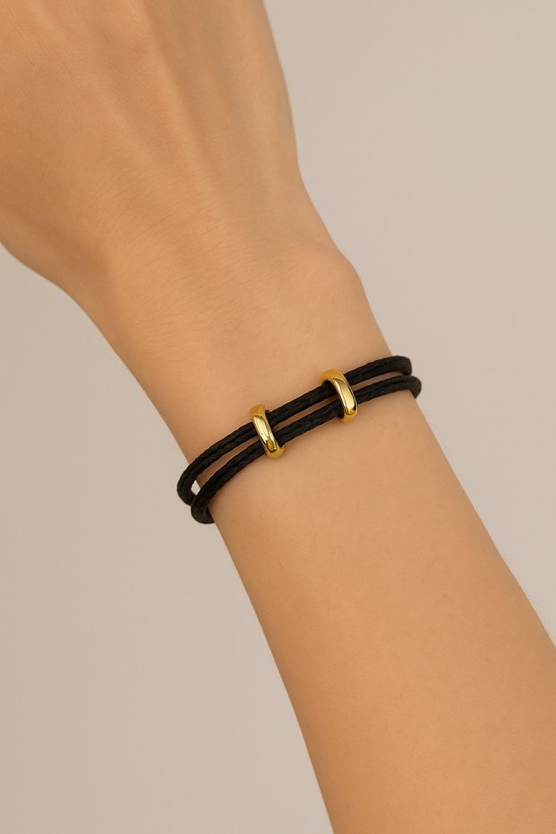 Black Double String Gold Color Ring Women's Bracelet – Adjustable Stylish Design
