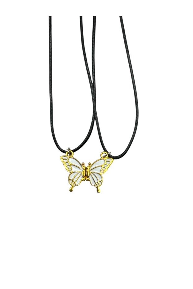 Butterfly Figured Magnet Lover Necklace – 2 Piece Unisex Zamak Plated Couple Jewelry Set