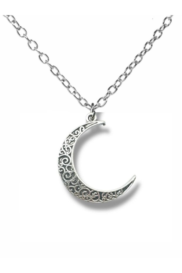Authentic Patterned Unisex Necklace with Crescent Figure | Vintage Style Jewelry | 60 cm Chain