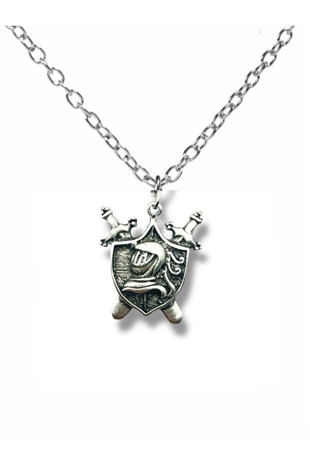 Knight Sword and Crest Figured Necklace – Silver Color Gothic Style Unisex Chain Jewelry