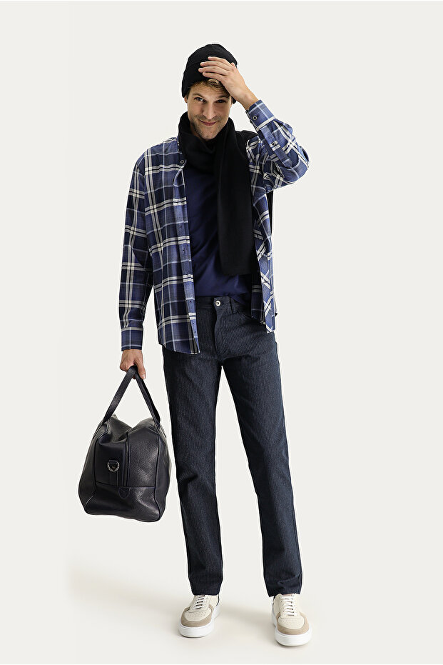 Slim Fit Slim Fit Striped Lycra Canvas / Chino Trousers