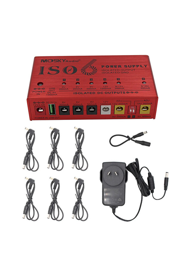 مزود طاقة دواسة تأثير الجيتار ISO-6 من Mosky بمقبس AU 6 مخارج تيار مستمر معزولة/مخرج USB 5 فولت لجهد 9 فولت و12 فولت