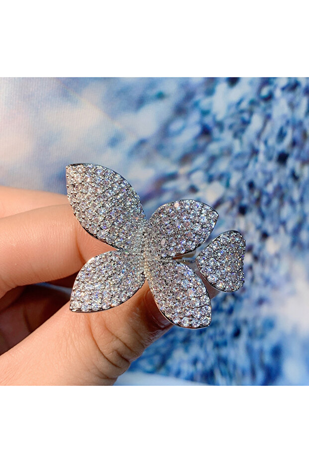 resizable DJ032 Huitan Gorgeous Leaf/Flower Design Adjustable Opening Rings for Women Paved Bling Cu