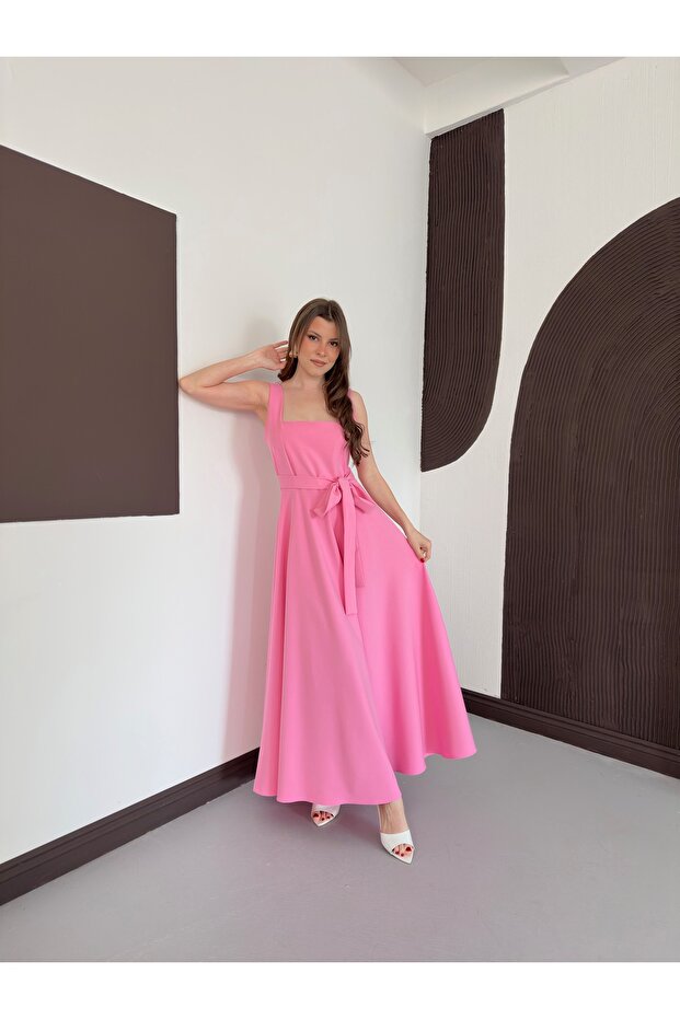 Thick Strappy Waist Belted Maxi Dress