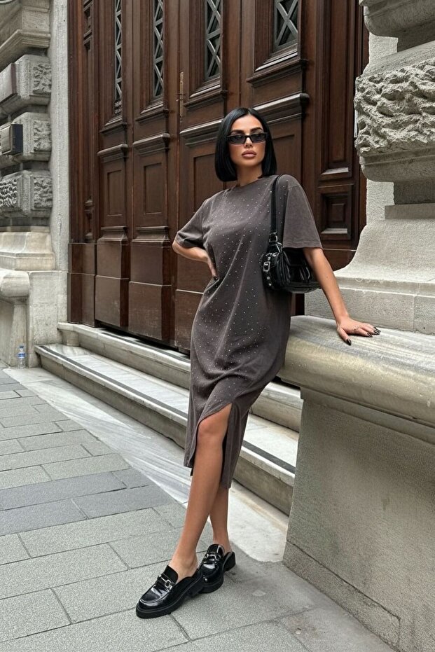 Women's Washable Stoned Slit Dress