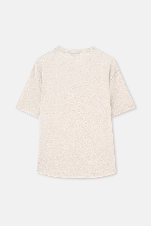 Ecru Melange Crew Neck Basic T-Shirt - 2