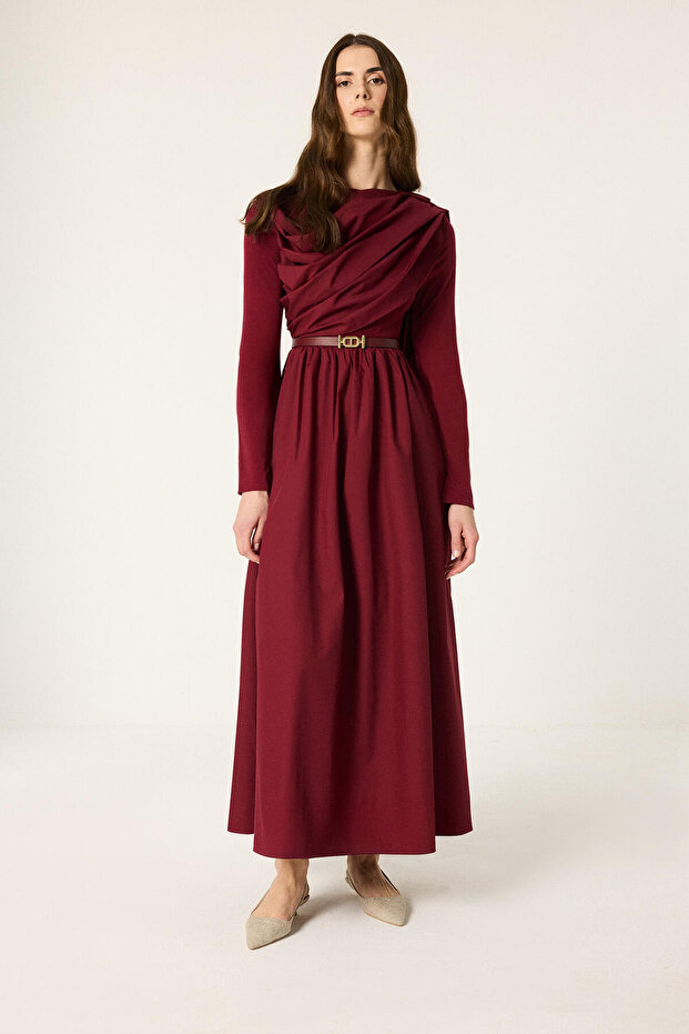Poplin Dress with Shawl Detail