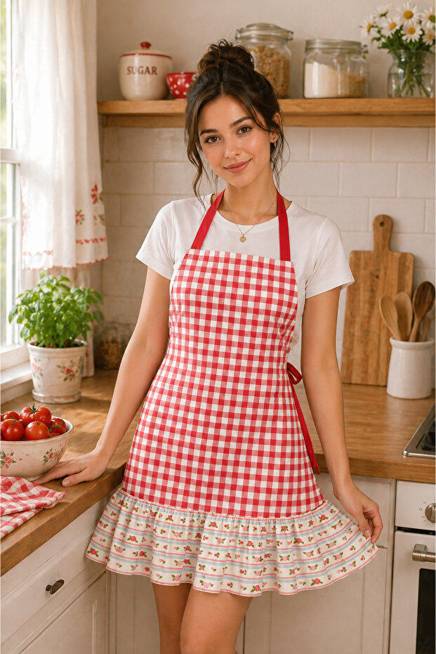 مريلة مطبخ بتصميم مكشكش أحمر من Ays Home