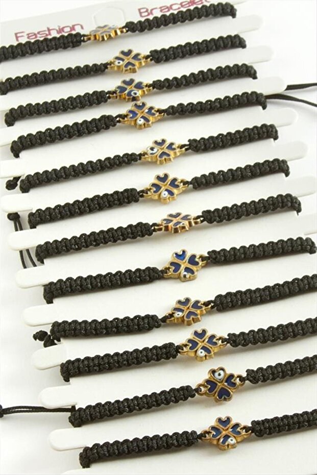 Clover Macrame Braided Bracelet - Black