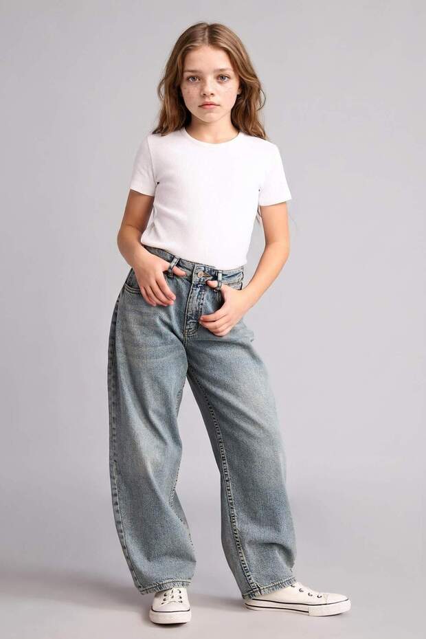 Baggy Fit Extra Comfortable and Flowy Jean Trousers for Girls H6075A826Sp