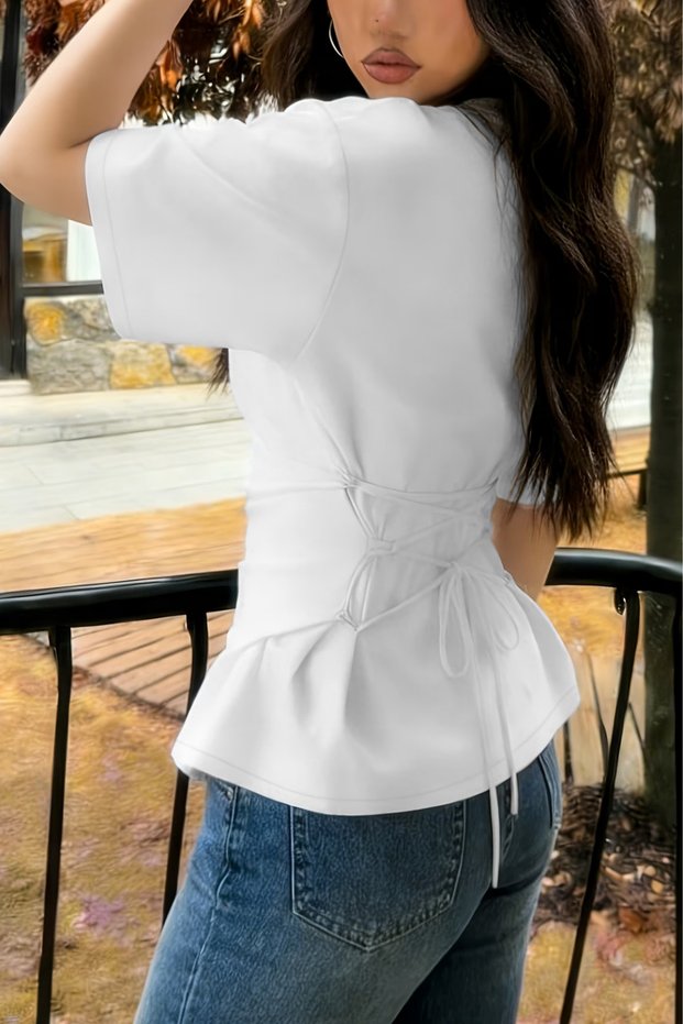 Kadın Bağcıklı Bel Detaylı Basic Tişört