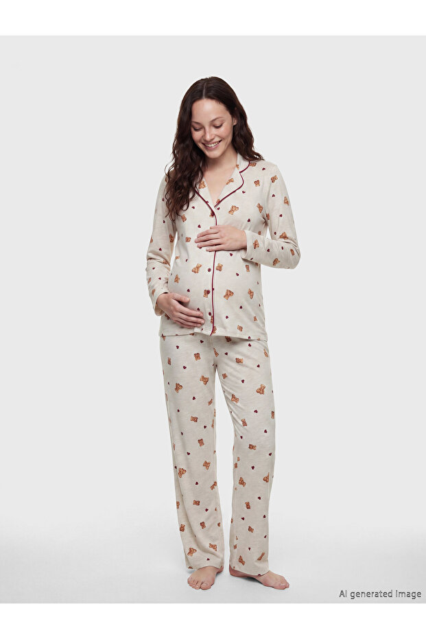 Teddy Bear Patterned Maternity Pyjamas Set - 1