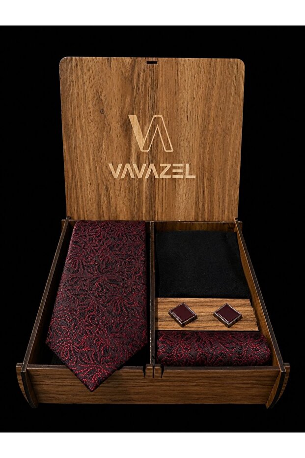 Burgundy Black Shawl Patterned Tie Set – Noble and Eye-Catching Style