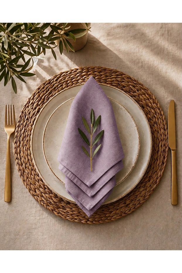 American Service, Set of 6 Special Stitched Duck Linen Fabric Napkins, Dusty Rose Color