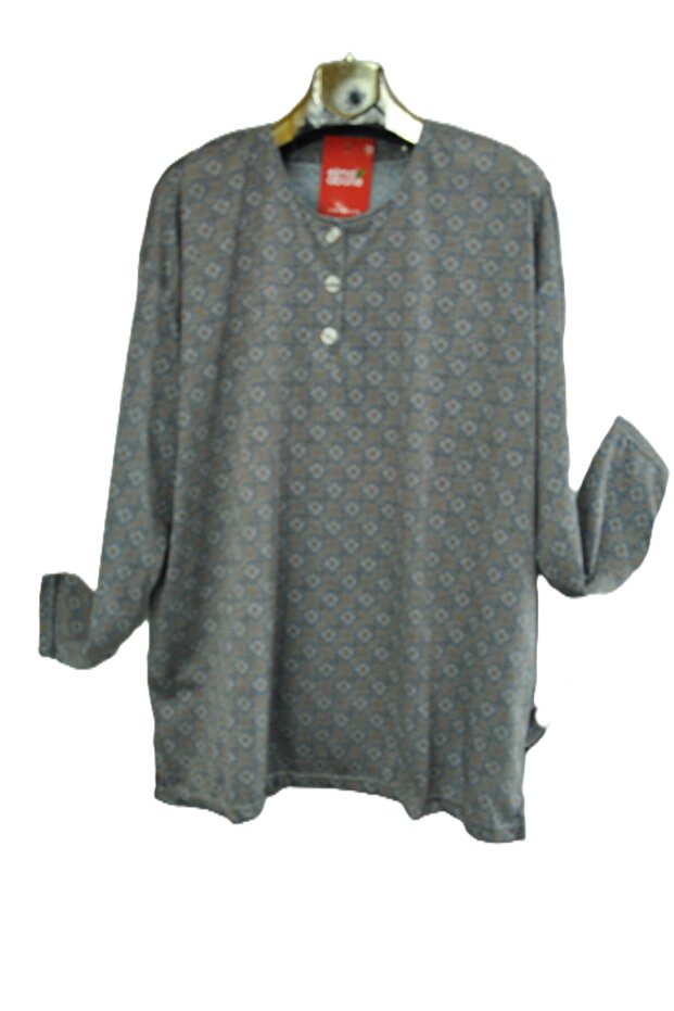 Plus Size Mother's Paper Print Three Button Combed Cotton Blouse