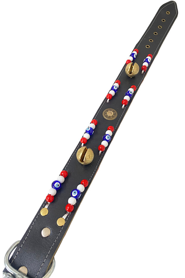Kangal Dog Collar Genuine Buffalo Leather with 2 Bells 5 cm Width with Beads