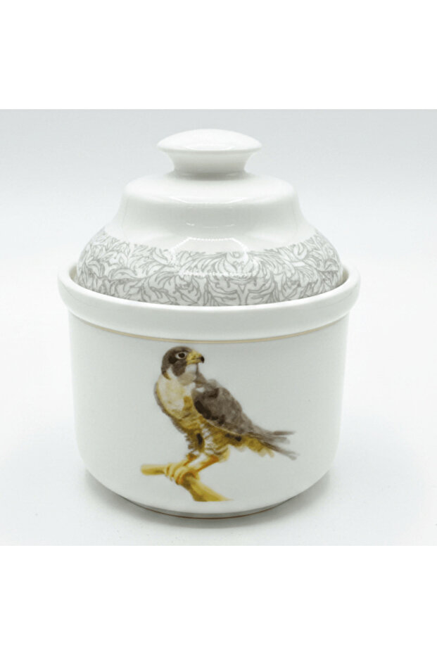 Luhpar Bird-Themed White Ceramic Sugar Container with Lid for Elegant Tabletop Display – 10 cm