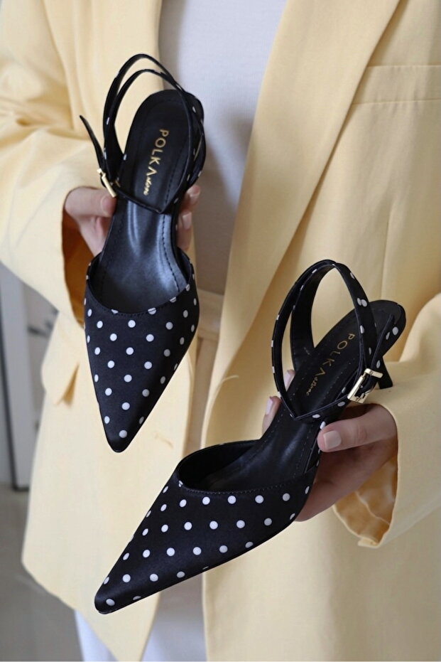 Palm Pointed Toe Short Kitten Heel Women's Shoes Polka Dot