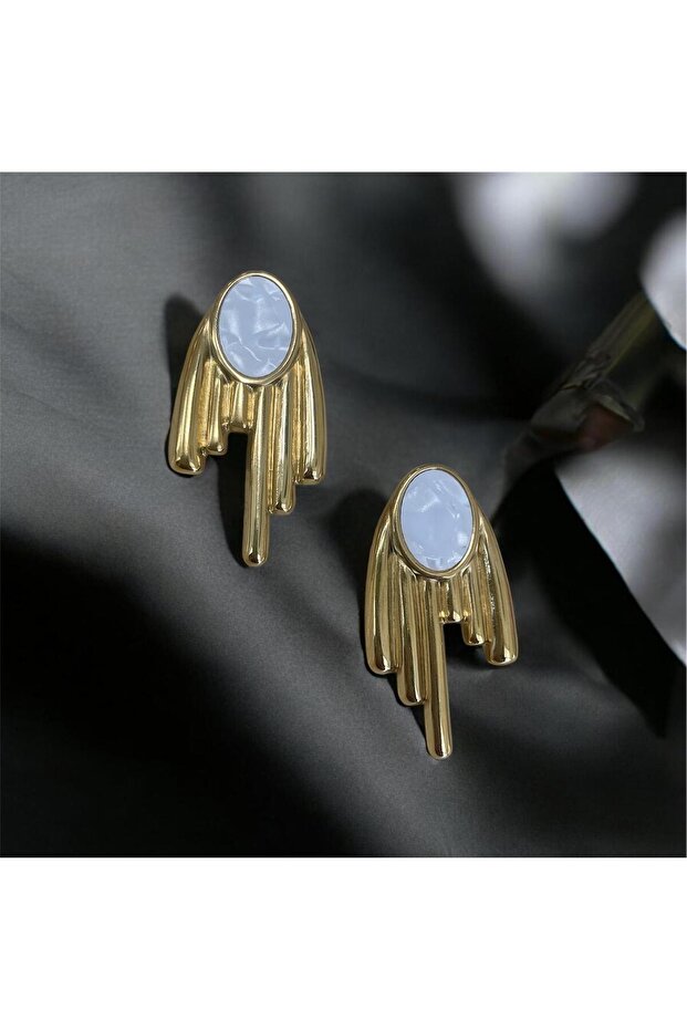 Marble Patterned Asymmetric Earrings Women's Stylish Modern Daily Use