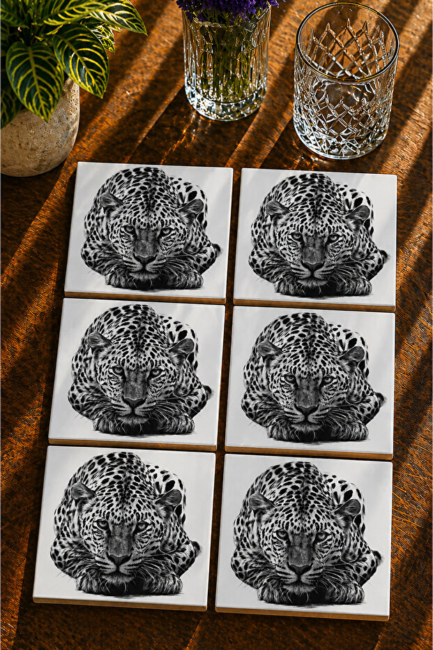 Tiger Themed Set of 6 Coasters - Uv Printed Mdf - 10X10 cm