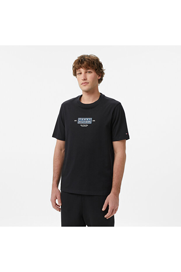 Men's Regular Cut Printed Cotton Short Sleeve Black T-Shirt