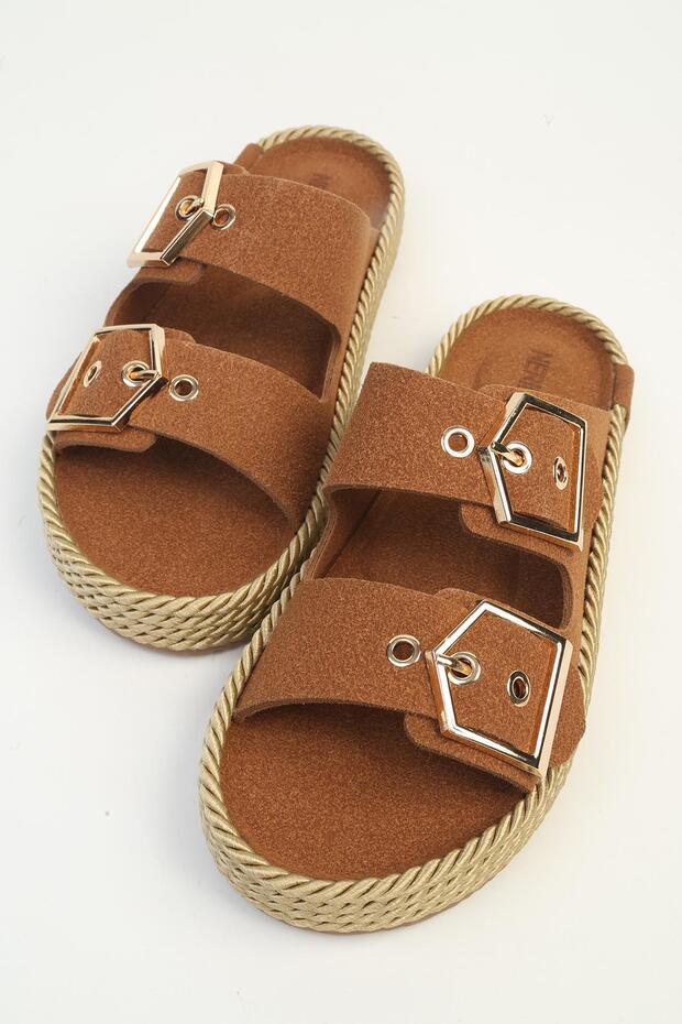 Women's Double-Strapped Buckle Suede Straw Sole Casual Summer Slippers