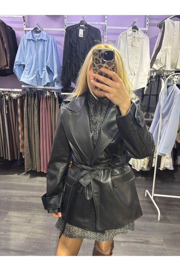 Leather Jacket with Tie-Up Detail