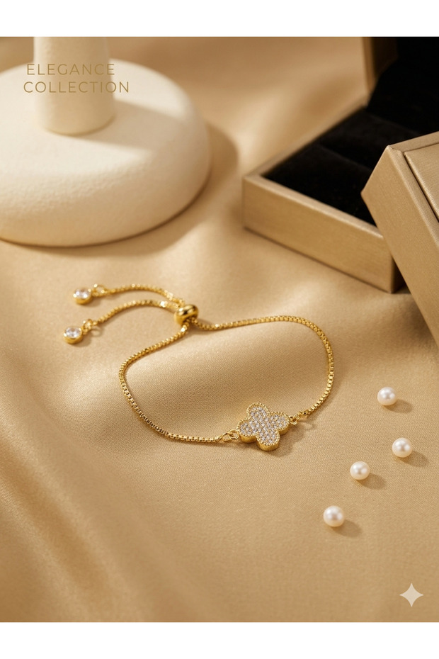 Zircon Stone and Clover Figured Elevator Steel Bracelet