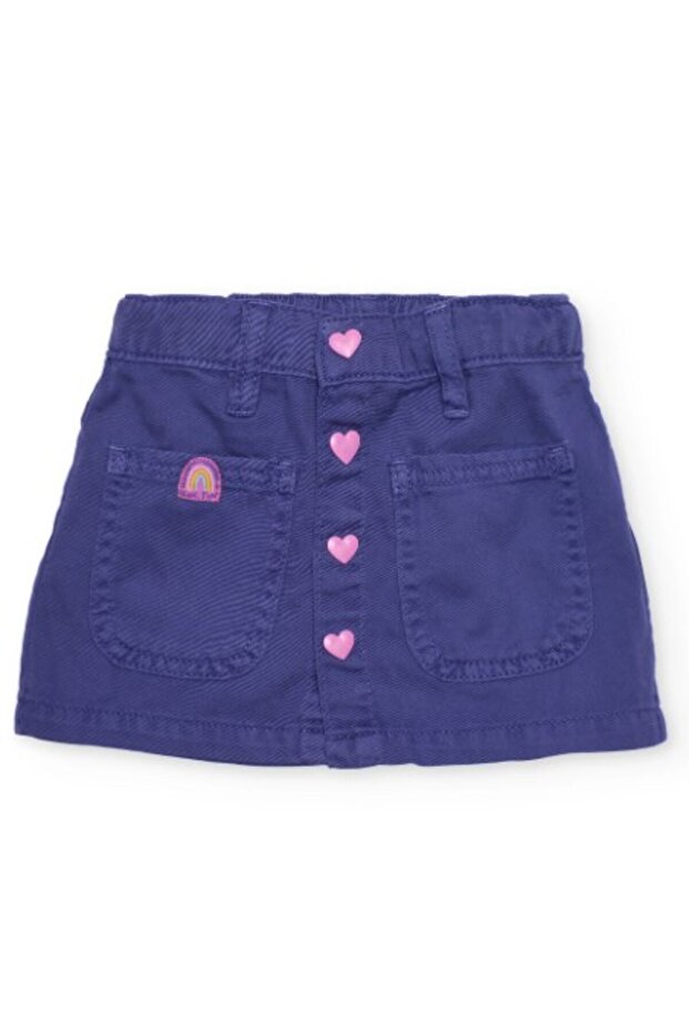Girl's Heart Pattern Buttoned Linen Skirt 2-8 Years Dark Blue