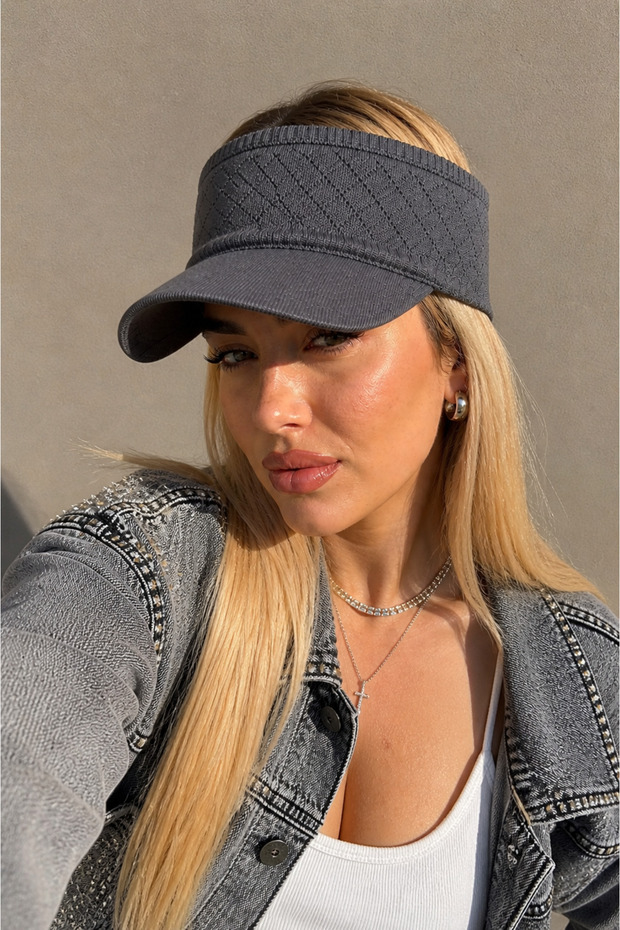 Baklava Patterned Elastic Visor Hat Gray - 2