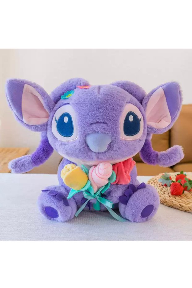 Stitch Purple Plush Toy 40cm Holding Bouquet – Soft Stuffed Animal Gift for Kids & Girls