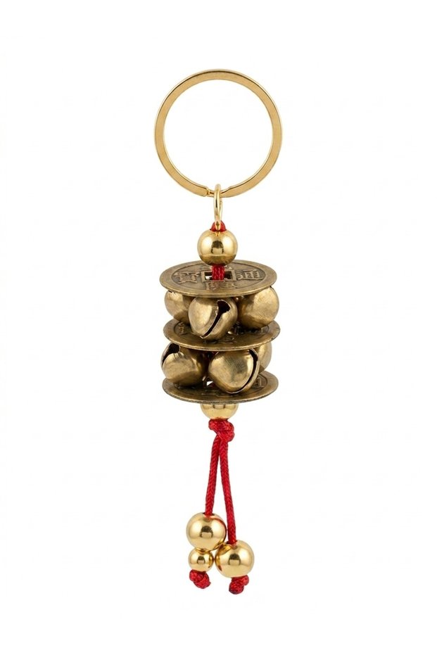 Triple Fortune Coin Money Magnet Feng Shui Keychain Abundance Blessing Protection Bell Car Home Keychain