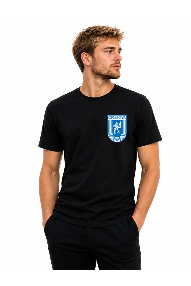 Small Print Cs Universitatea Craiova Printed Cotton Men's T-Shirt