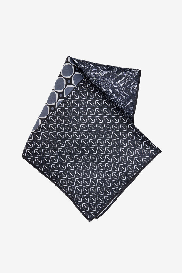Men's Black-Grey Patterned Silk Handkerchief