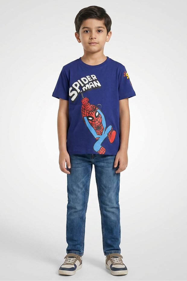 Kids Boy Crew Neck Short Sleeves Graphic Print T-Shirt, Navy