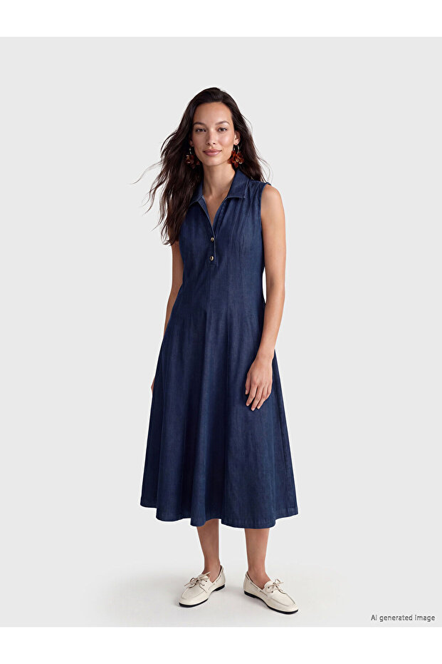 Nevavm Shirt Collar Jean Dress with a Difference