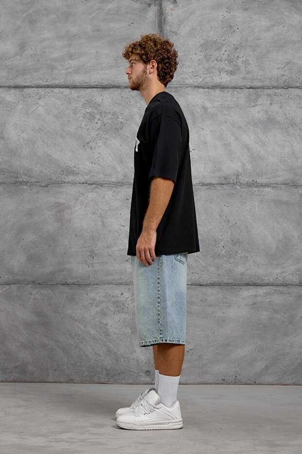 Men's T-Shirt Easy Print Black Oversize Printed Crew Neck Cotton - 5