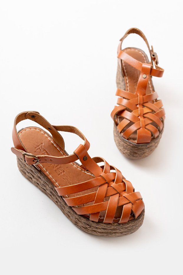Zri̇n684-02 Premium Tan Orthopedic Genuine Leather Padded Women's Sandals